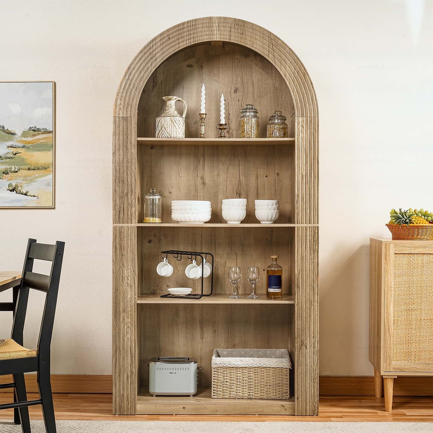 Mid Century Modern 4-Tier Bookcase with Open Display Shelves for
