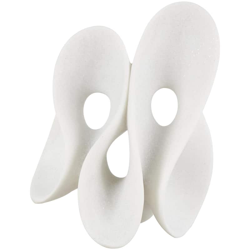 Polystone Abstract Wavy Shaped Decorative Sculpture with Cutouts and Speckled Texturing - White - Roche River Decor - White - 9"W, 12"H