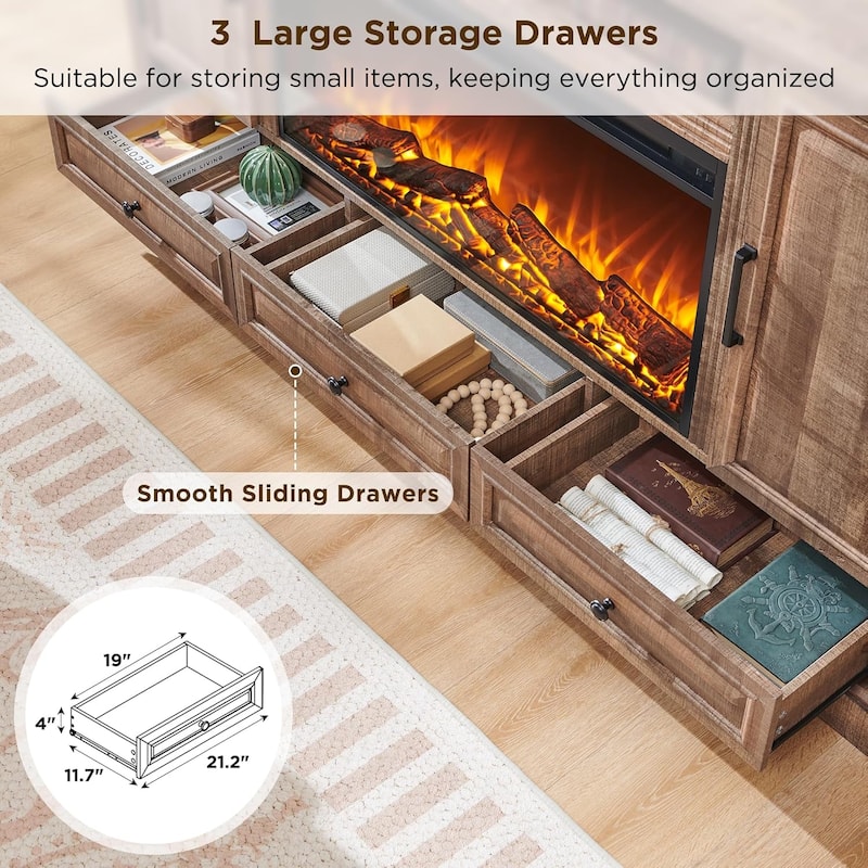 Farmhouse Fireplace TV Stand for 80 Inch TV, Entertainment Center