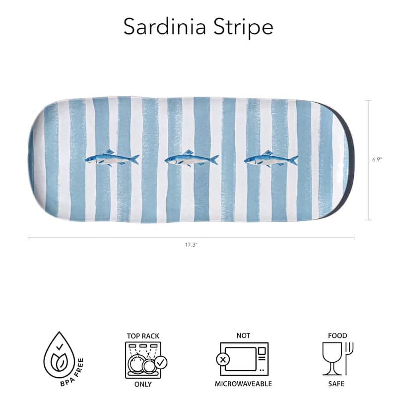 Abode Homewares Sardinia Melamine Stripe Serving Platter - Blue - 17"