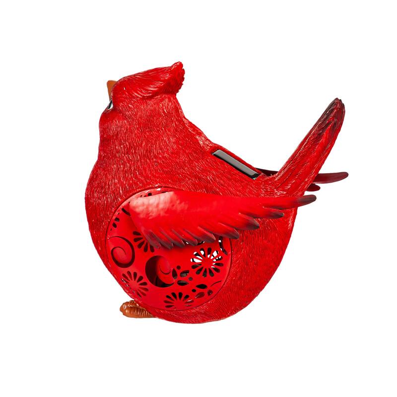 9 in. Solar Engraved Cardinal Resin Garden Statue