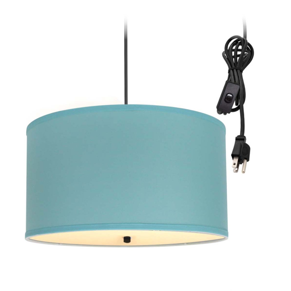 HomeConcept 2 Light Swag Plug in Pendant 16 W Island Paradise Aqua Linen Drum with Diffuser Black Cord