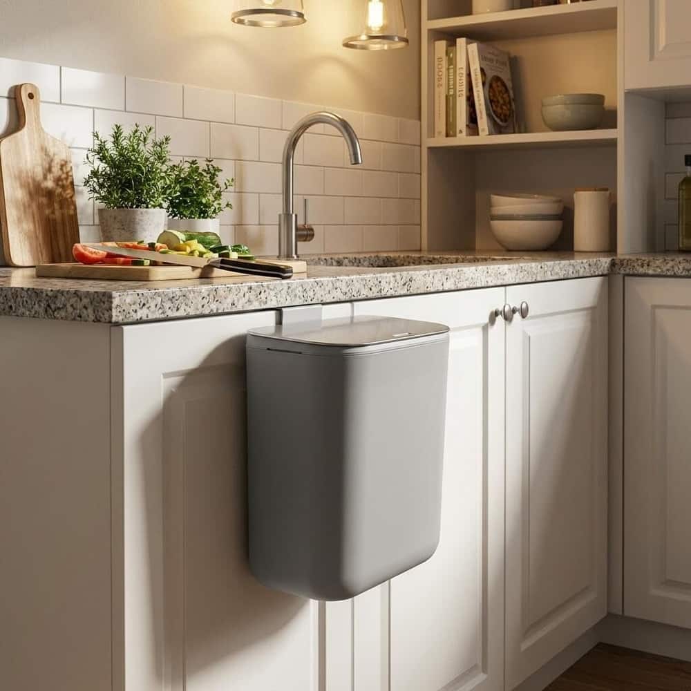 2.38 Gallon Compost Bin Hanging Trash Can with Stainless Steel Lid for Kitchen、Bathroom