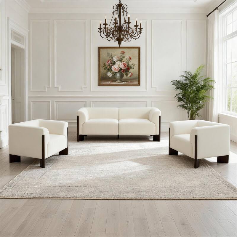 Mid-Century Tuxedo Arm Roomy Barrel Chair Oversized Loveseat Sofa