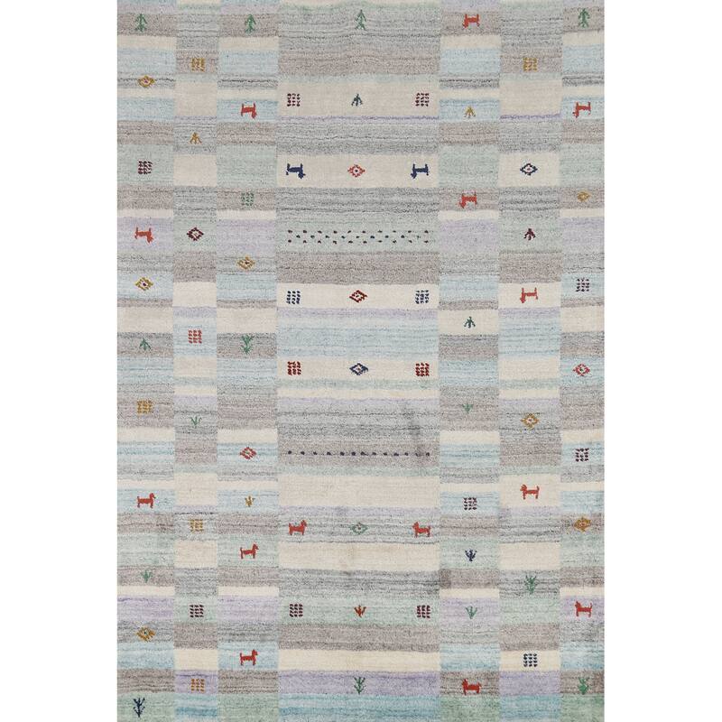 All-Over Tribal Gabbeh Indian Area Rug Hand-Knotted Wool Carpet - 4'9"x 6'6"