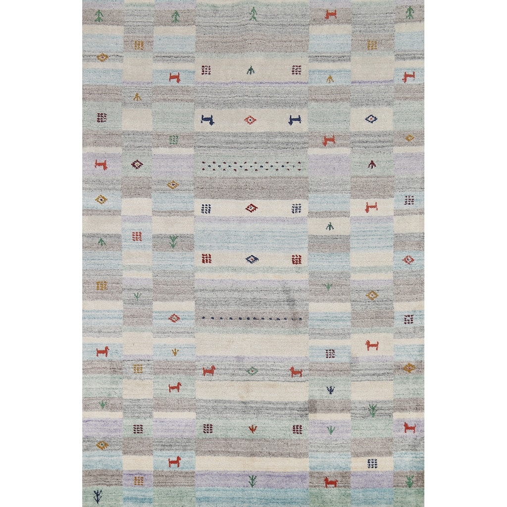 All-Over Tribal Gabbeh Indian Area Rug Hand-Knotted Wool Carpet - 4'9"x 6'6"