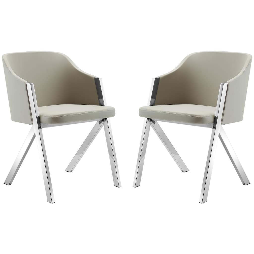 Casabianca Home Acorn Set of 2 Arm Dining Chair in Taupe PU Leather