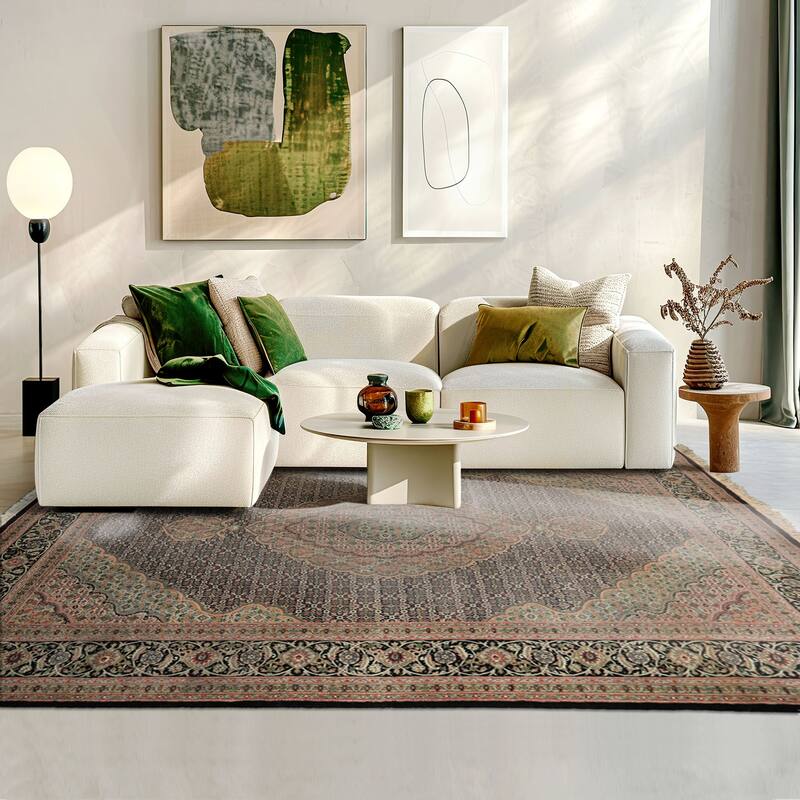 6x9 Hand Knotted Wool & Silk Black 300 KPSI Mahi Taabriz Vintage Rug - 6' x 9' - 6'  x 9'