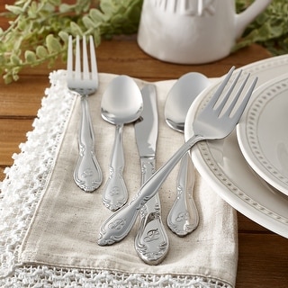 RiverRidge Rose Flatware 46-Piece Monogrammed and Non-Monogrammed Stainless Steel Silverware Set for 8