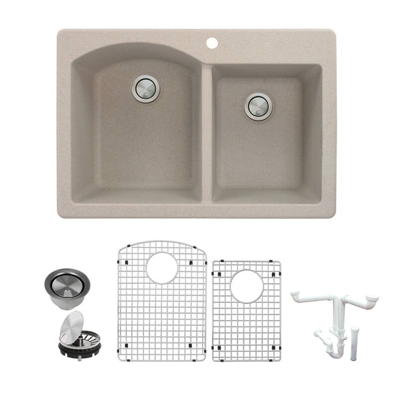 Transolid K-ATDD3322 Aversa 33" Drop In Double Basin Granite Kitchen - Cafe Latte