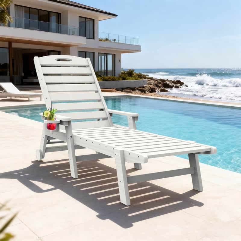 Domi Patio Lounge Chair Outdoor, HDPE Outdoor Chaise Lounge with Reclining Backrest, Pool Lounger Chair for Outside, Poolside