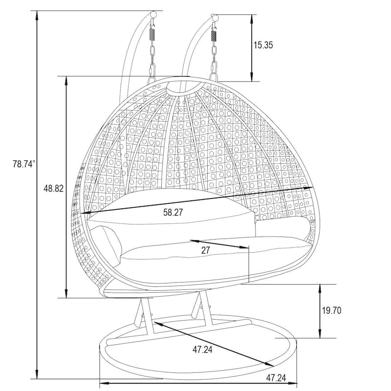 LeisureMod 2-Person Patio Hanging Egg Chair Cover in 600D Oxford Fabric with Waterproof PVC Lining Outdoor Swing Chair