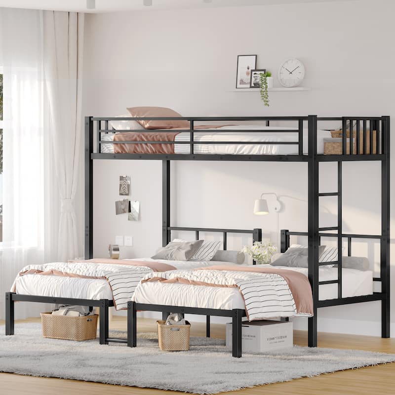 Twin over Twin & Twin Metal Triple Bunk Bed for 3, Twin XL Bunk Bed