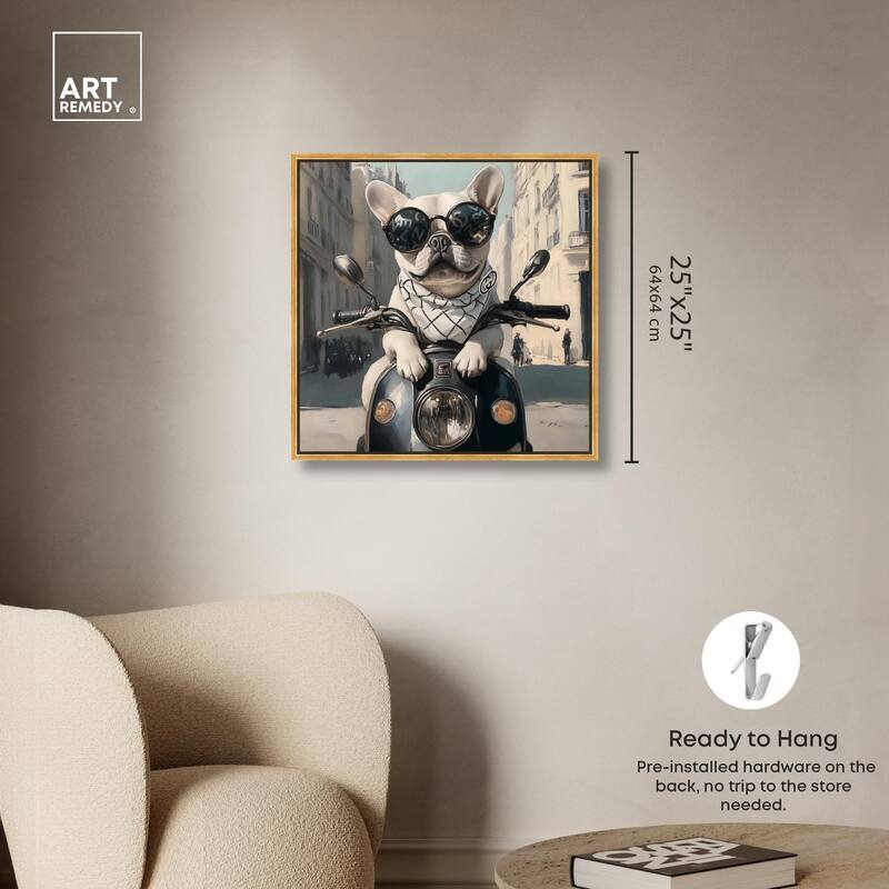 Frenchie on a Scooter Drive Canvas by Art Remedy