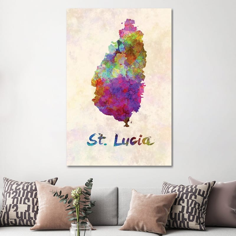 iCanvas "St Lucia Map In Watercolor" by Paul Rommer Canvas Print