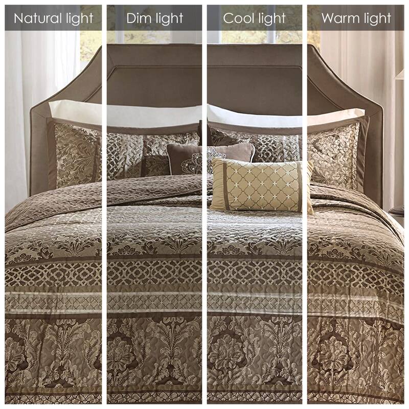 Madison Park Venetian Oversized 5-Piece Jacquard Bedspread Quilt Set with Matching Shams and Embroidered Throw Pillows