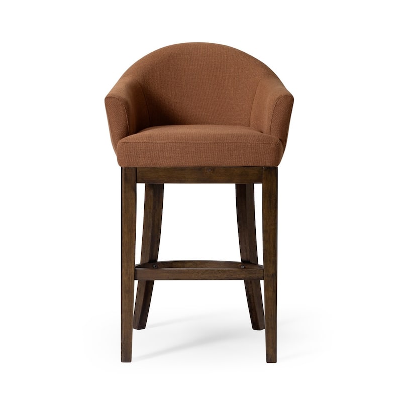 HomeRoots 40" Brown Fabric and Solid Wood Bar Height Swivel Bar Chair