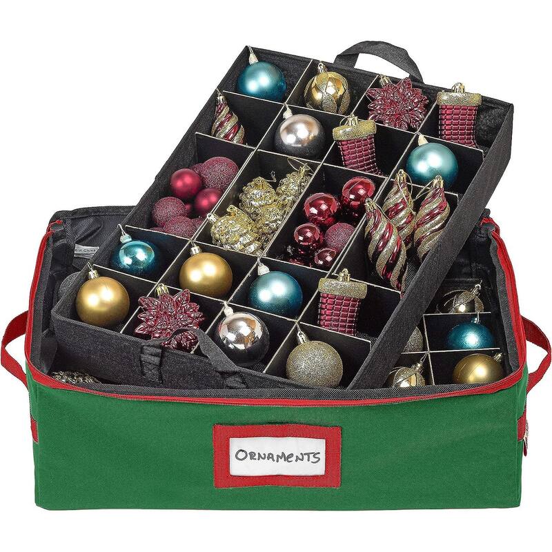 Underbed Christmas Ornament Storage Container - Holds up to 48-3 Inch Ornaments – Two Individual Removable Trays