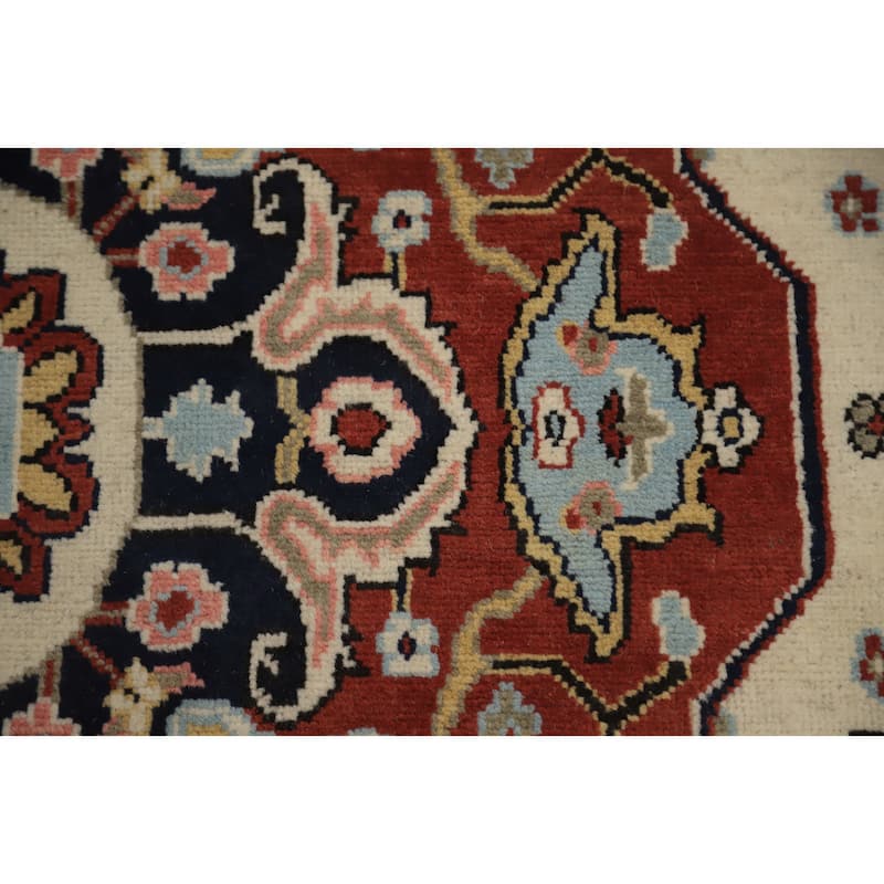 Hand Knotted Oriental 100% Wool Carpet Traditional Medallion Beige & Ivories Heriz (serapi) Area Rug - 8' 10'' X 5' 10''