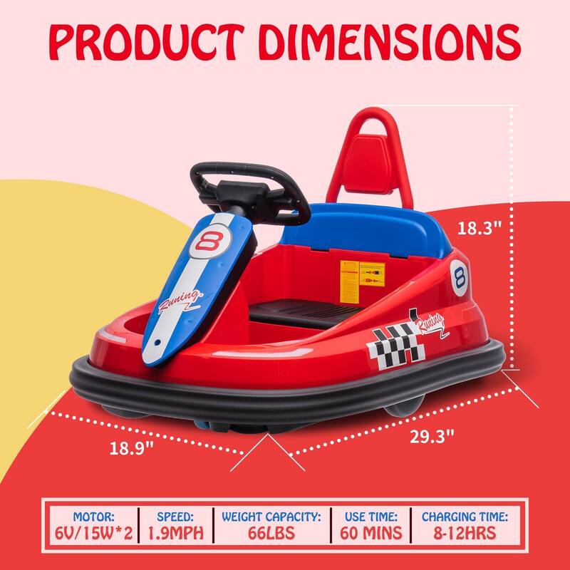Bumper Car for Toddlers, New Designed 6V Electric Ride On Toys for Kids 1.5-6 Years Old
