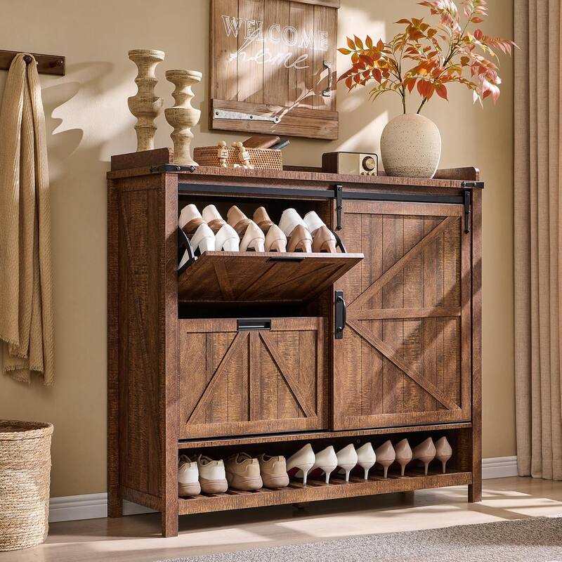 Farmhouse Shoe Storage Cabinet, Shoe Organizer, Shoe Rack Cabinet