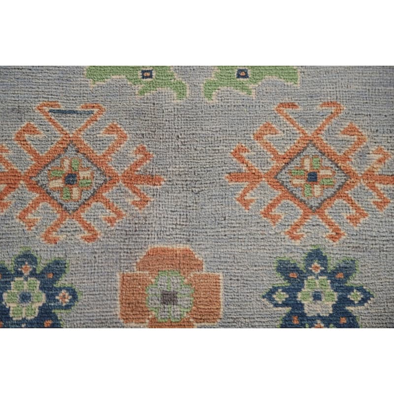 Hand Knotted Oriental 100% Wool Carpet Traditional Geometric Greys & Charcoal Kazak Area Rug - 9' 10'' X 6' 10''