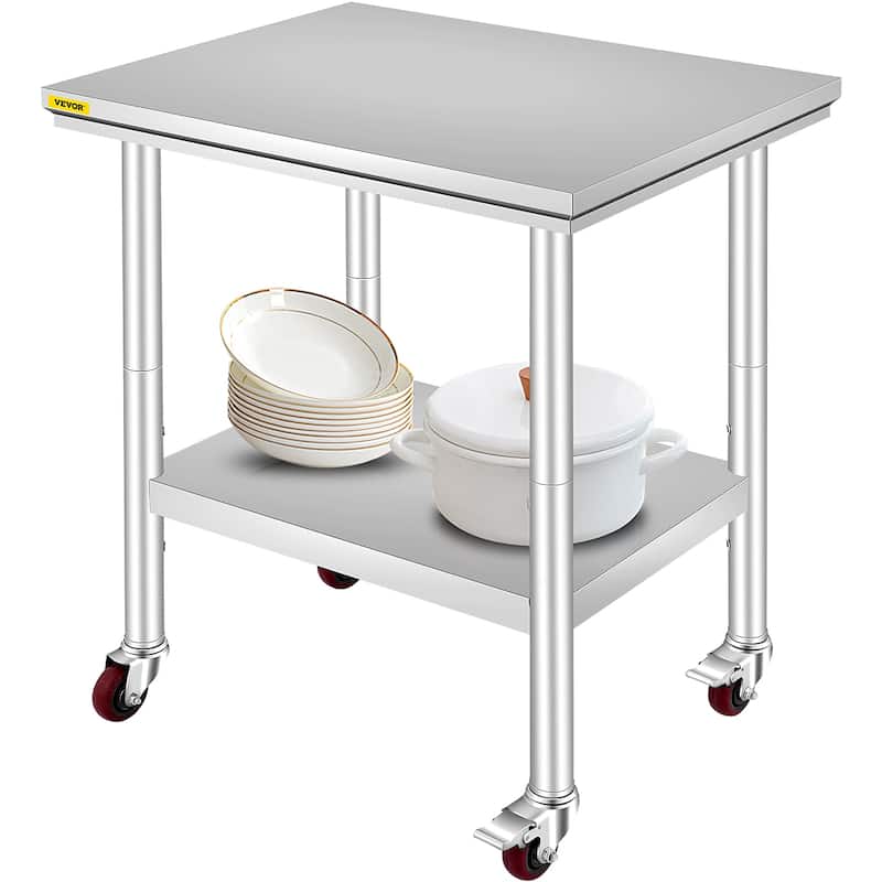 VEVOR Stainless Steel Work Table with Wheels 24x30 Inch Kitchen Food ...