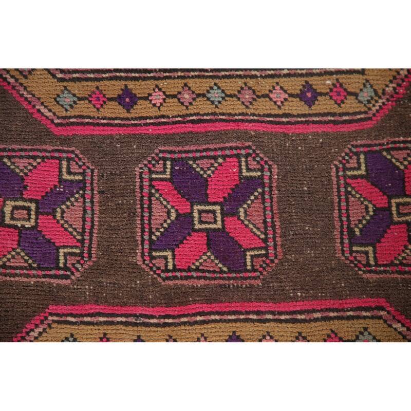 Ardebil Persian Vintage Runner Rug Handmade Geometric Wool Carpet - 3'8" x 10'6"