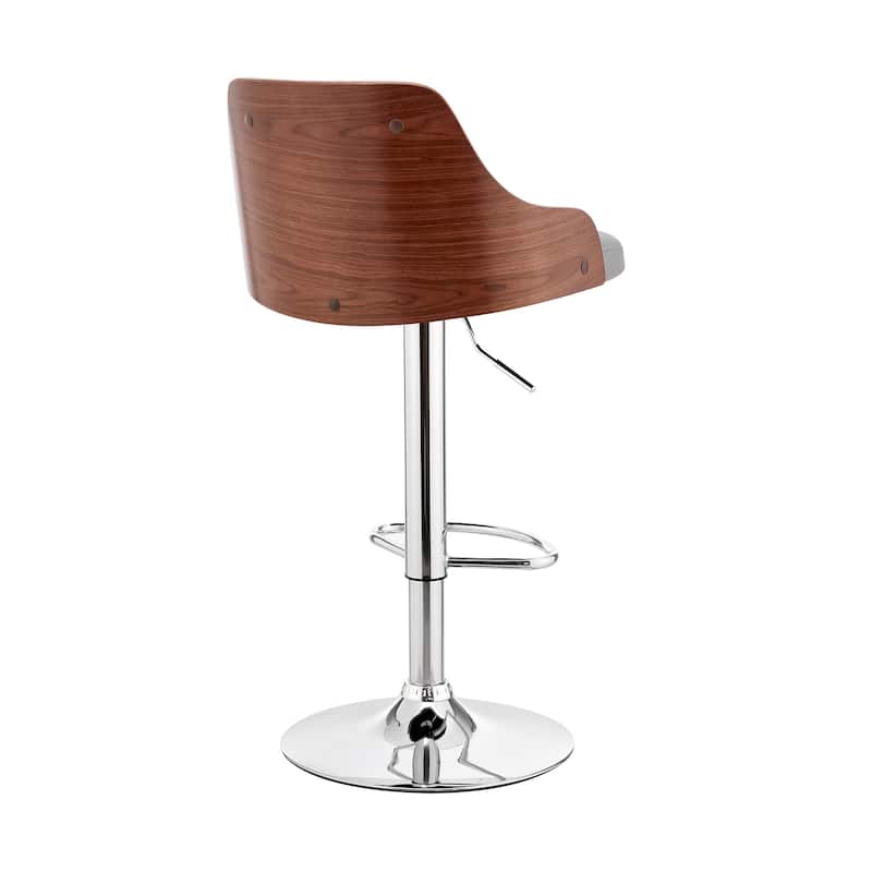 Gray Faux Leather Adjustable Modern Bar Stool - 41" x 19" x 19"