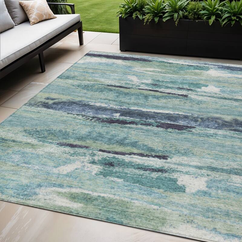 HomeRoots Abstract Transitional Rectangle Outdoor Rug - 5' X 8'