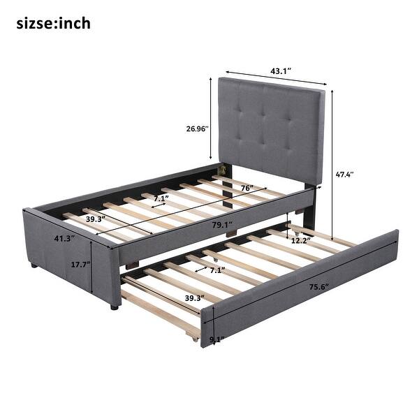 Twin Linen Upholstered Platform Bed with Headboard and Trundle
