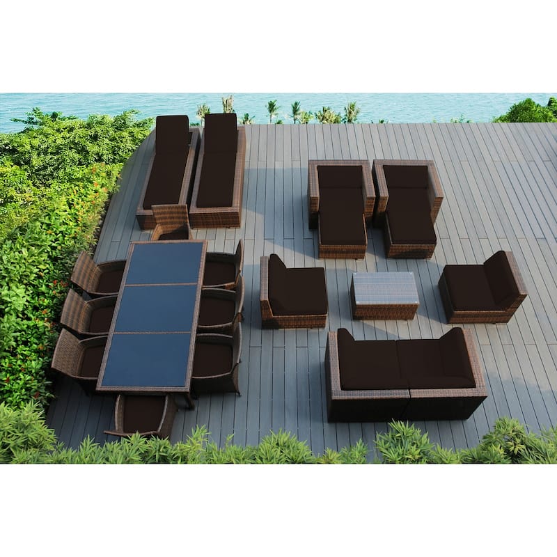 Ohana Outdoor Patio 20 Piece Mixed Brown Wicker Sofa and Dining Set - Brown