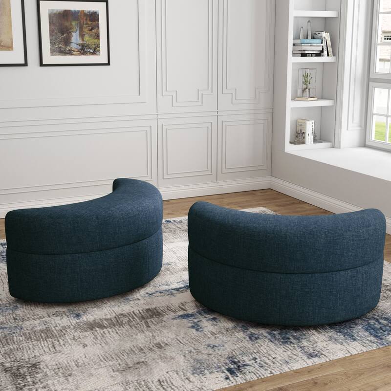 Chenille Half Moon Storage Ottoman(Set of 2)