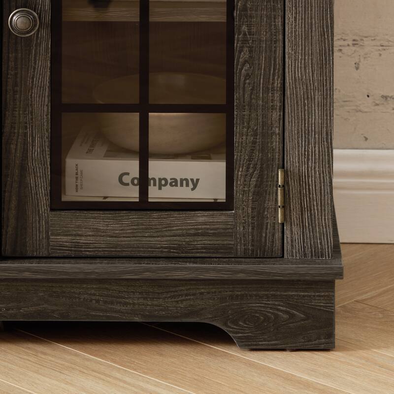 GDFStudio Eulalia Wood 2-Door Storage TV Stand with Faux Stone Mantle