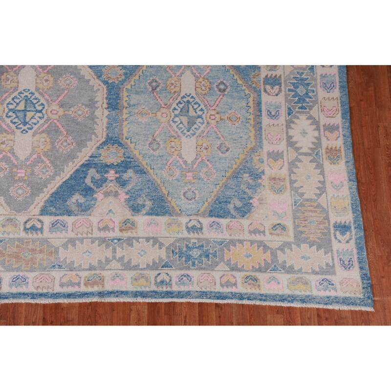 Hand Knotted Oriental 100% Wool Carpet Transitional Geometric Navy Blue & Blues Oushak Area Rug - 10' 4'' X 8' 10''