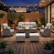 preview thumbnail 104 of 189, Pocassy Outdoor Wicker Sofa with Swivel Chair Fire Pit Table Furniture Set. Brown Wicker & Beige Cushion - 6 Pieces Sofa Chair Ottoman with Fire Table