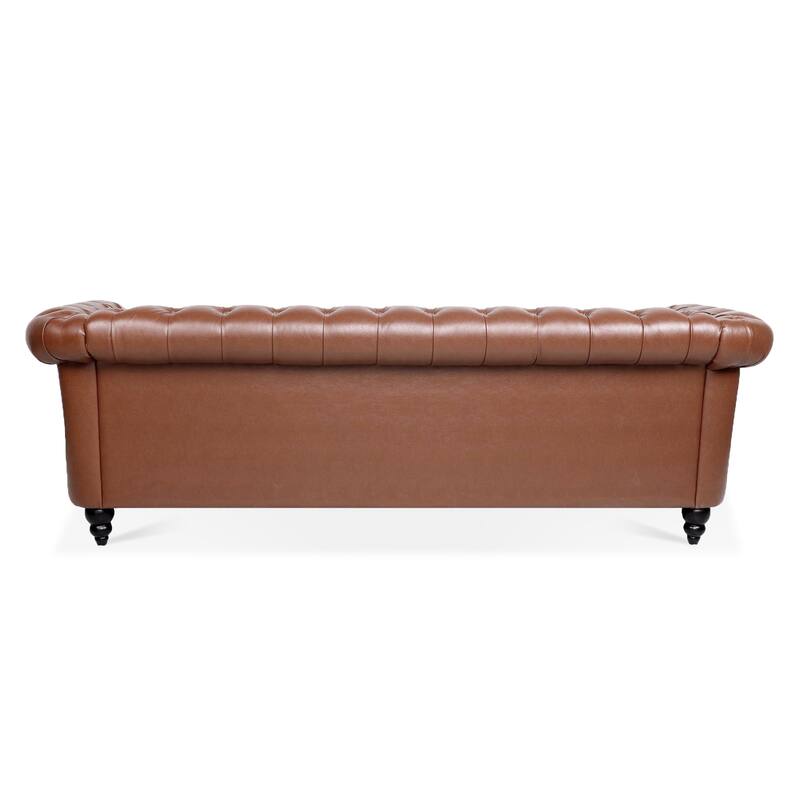 Classically Elegant 84.65" Three-Seater Rolled Arm Chesterfield Sofa in PU Leather - Sturdy Birch Legs, Soft Upholstery