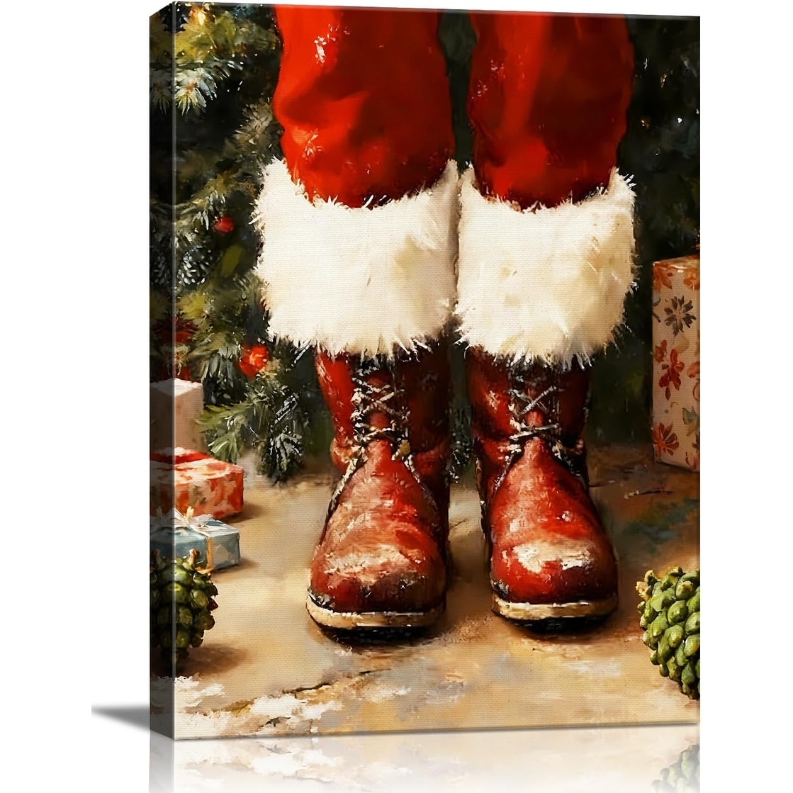 Vintage Christmas Boots Canvas Wall Art