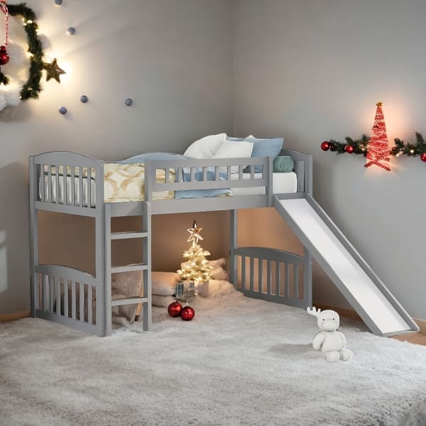 slide 2 of 14, Stylish & Simple Twin size Loft Bed with Slide and Ladder, Maximized Space, Solid Construction & Versatility Galore, Grey Grey