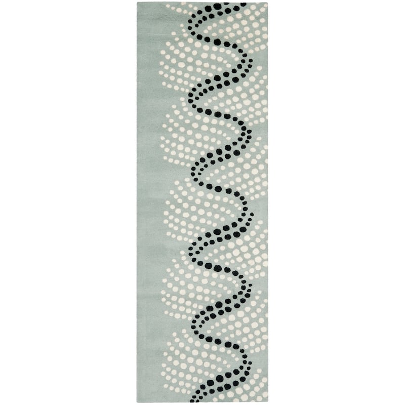 SAFAVIEH Handmade Soho Burghilde Waves N.Z. Wool Rug - 2'6" x 6' Runner - Grey/Ivory