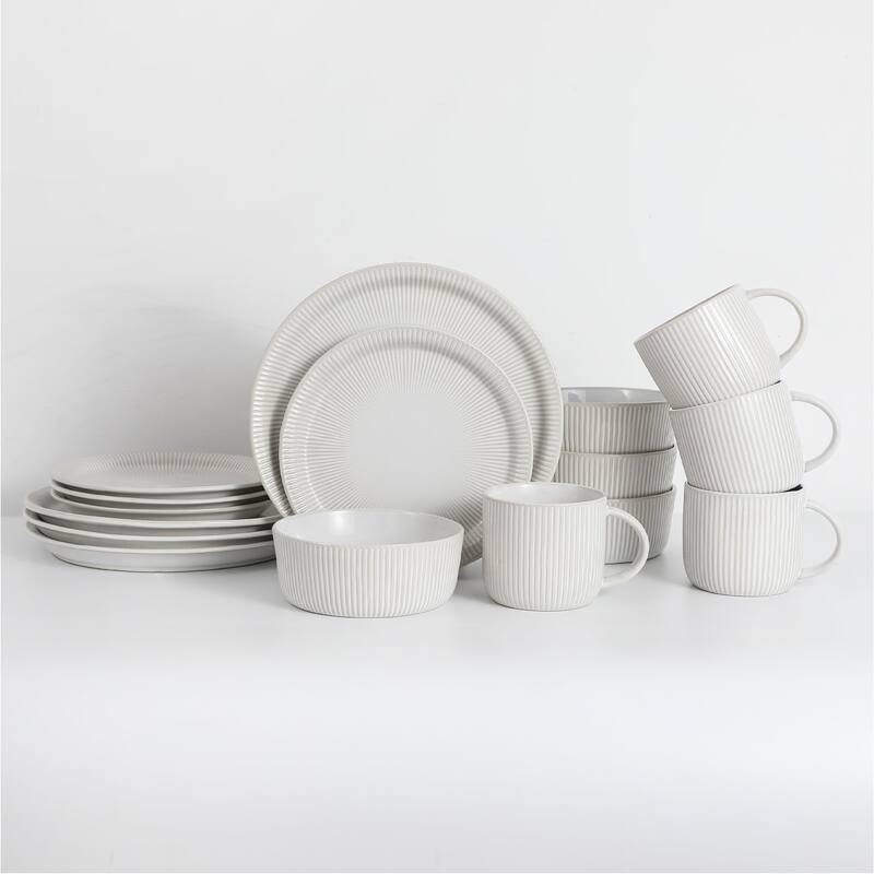 TABLE 12 16-Piece Dinnerware Set, Parchment Embossed Dish Set for 4 - White