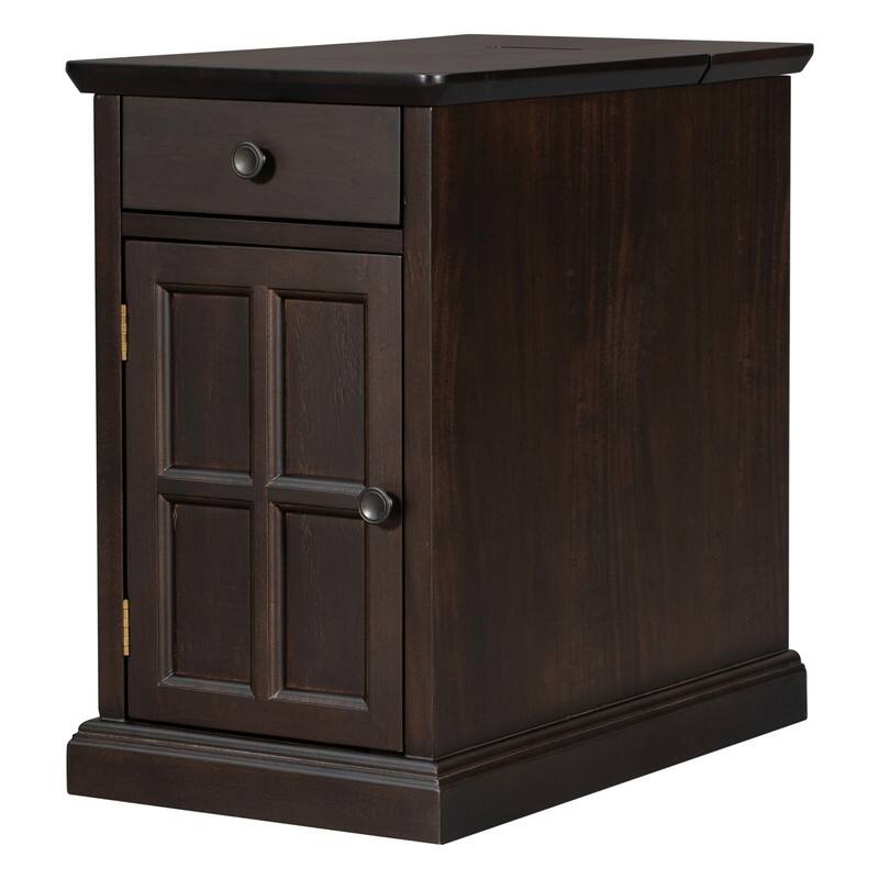 Multifunctional End Table with USB Ports and 1 Drawer with Cup Holders, Vintage Sofa Side Table Bedside Nightstand Narrow Table