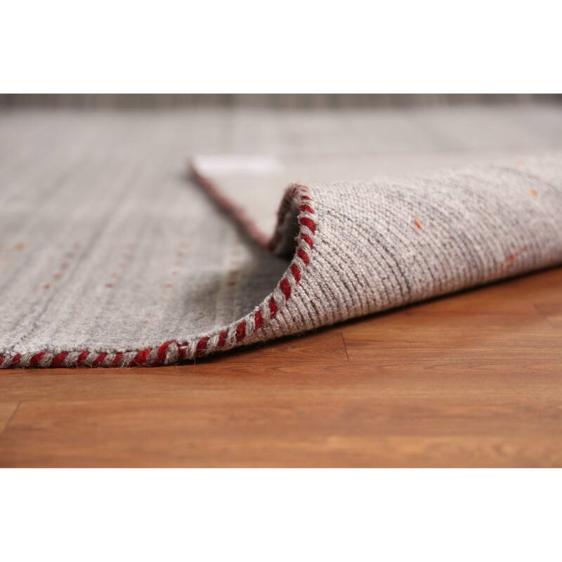 Gabbeh Indian Area Rug Hand-Knotted Grey Oriental Wool Carpet - 8'1" x 9'10"