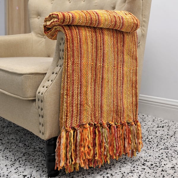 Battilo Boho Orange Throw Blanket Orange Chenille Throw Blanket