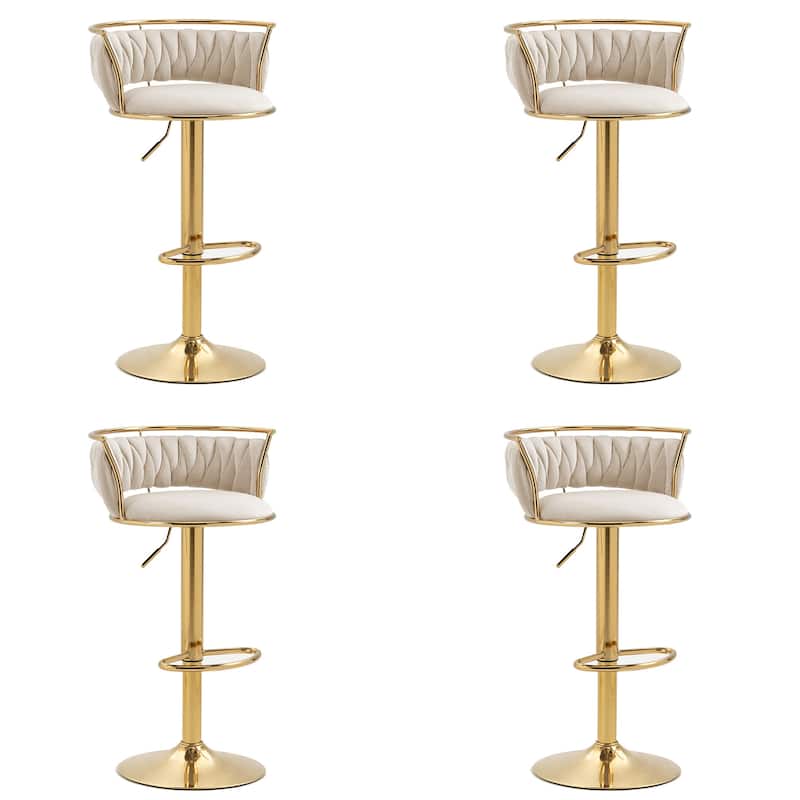 Velvet Upholstered Adjustable Bar Stool Swivel Counter Chair Set of 2