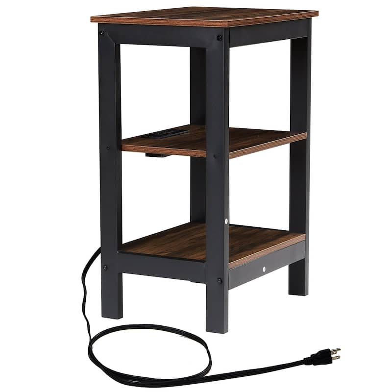 Javlergo Set of 2 Nightstand with Charging Station 3-Tier End Table with USB Ports and Outlets for Living Room Bedroom