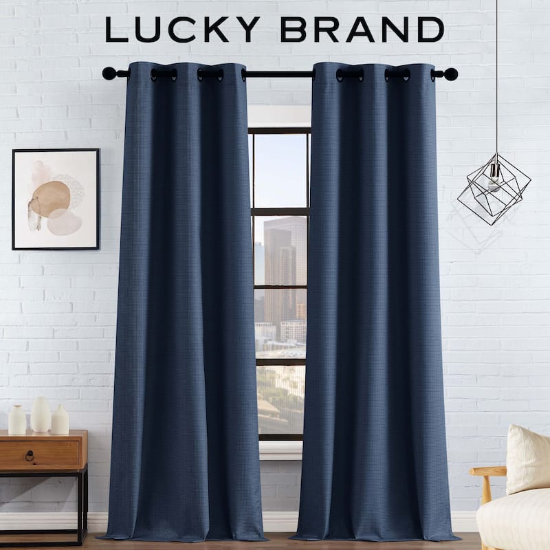 Lucky Brand Finley Textured Blackout Grommet Window Curtain Panel Pair with Tiebacks