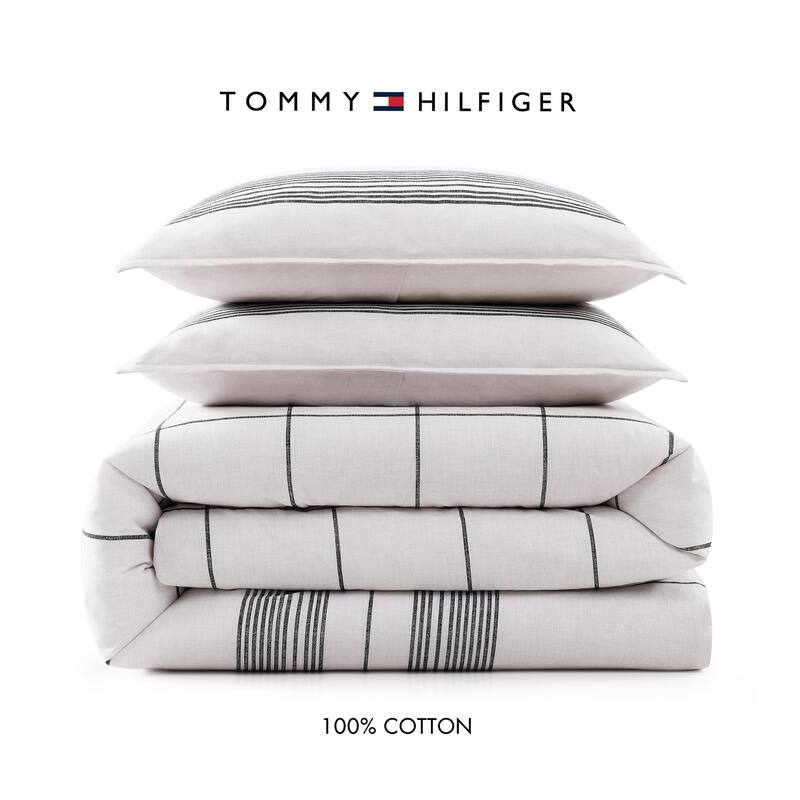 Tommy Hilfiger Brooklyn Heights Stripe Cotton Beige Reversible Comforter Set