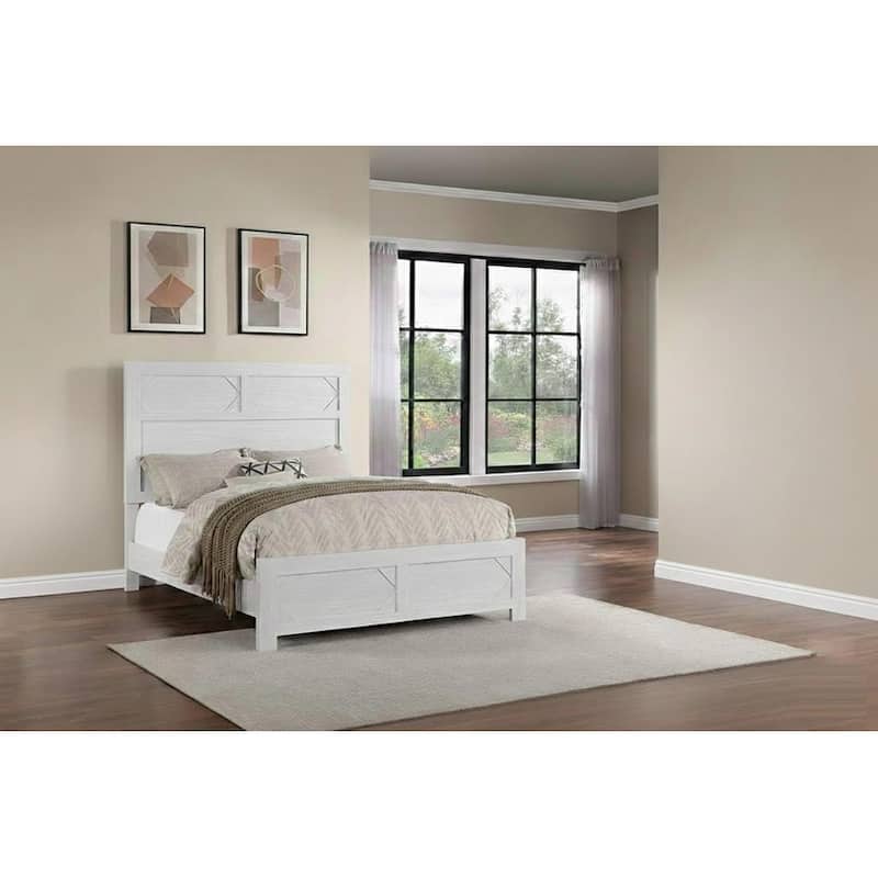 Modern Style 3pc Bed 2x Nightstand Set Sleek Handles Wooden Bed White Finish Bedroom Furniture