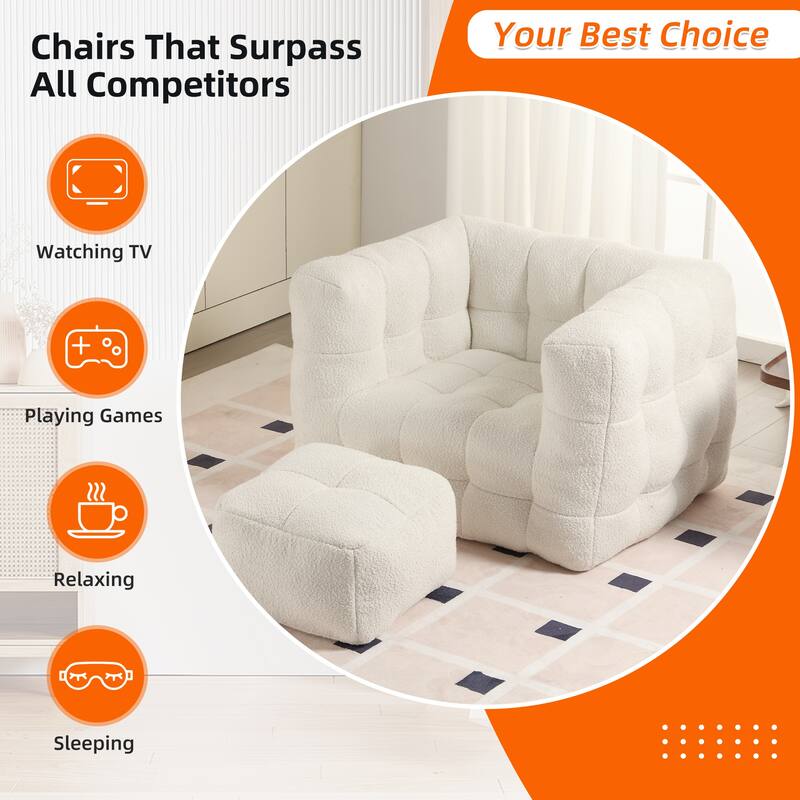 Boucle Upholstered Tufted Modern Non-installation Bean Bag Sofa Chair with Ottoman for Living Room